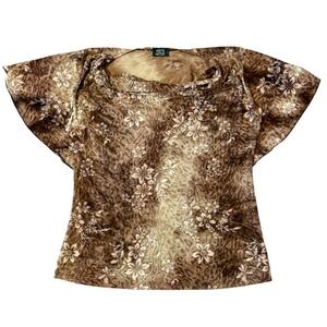 Shannon Ford New York Womens Brown Leopard Floral Cowl Neck Blouse Medium USA